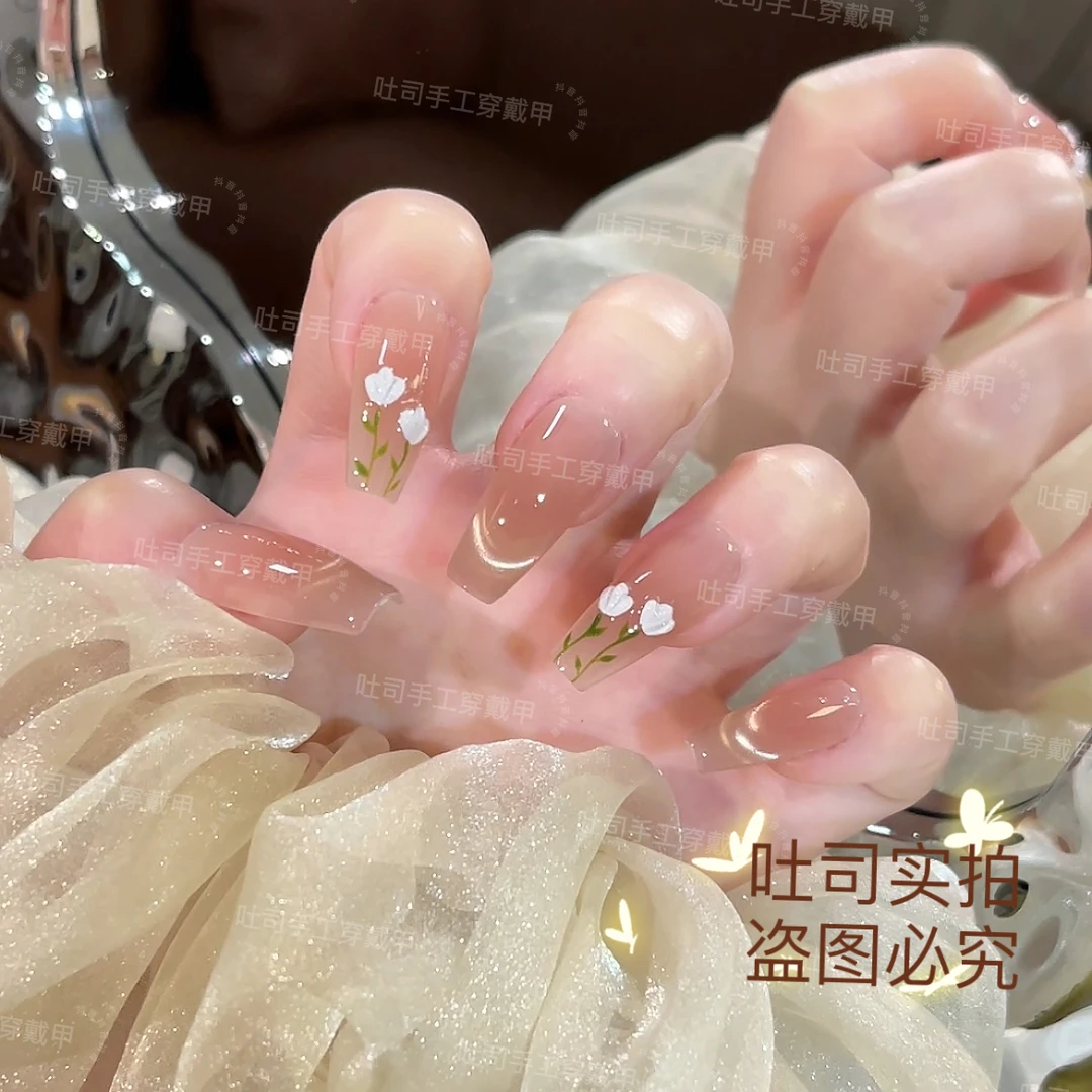 【冰晶郁金香】猫眼春季温柔款设计穿戴甲温柔纯手工气质纯欲ins风