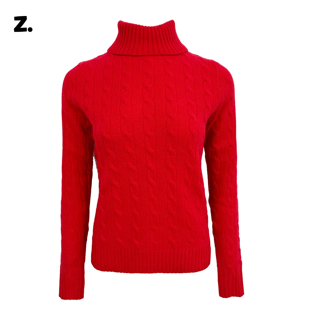 Z. 25/ss 早春新款 新年红中国红羊毛麻花套头毛衣 高领打底上衣