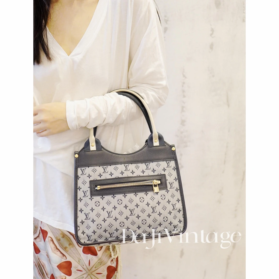 95新 LouisVuitton/路易威登 大吉中古/Lv蓝灰丹宁开口笑手提包