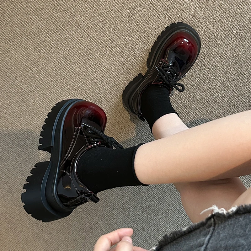 英伦风厚底小皮鞋女2025秋季新款小个子百搭系带乐福鞋小众单鞋女