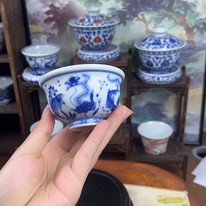 陶杯子鱼藻纹小压手