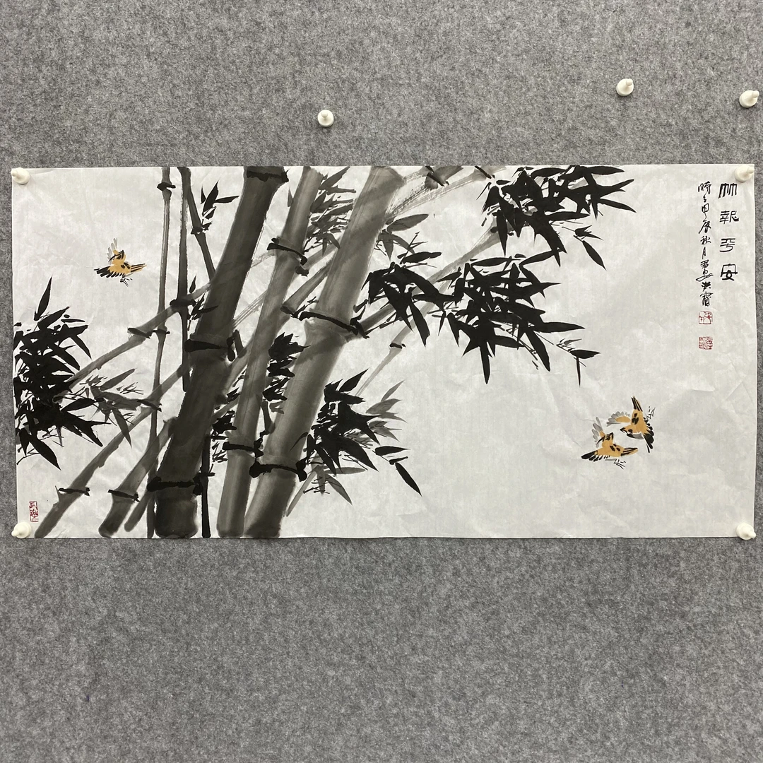 《竹报平安》张洪宝老师手绘四尺横幅作品