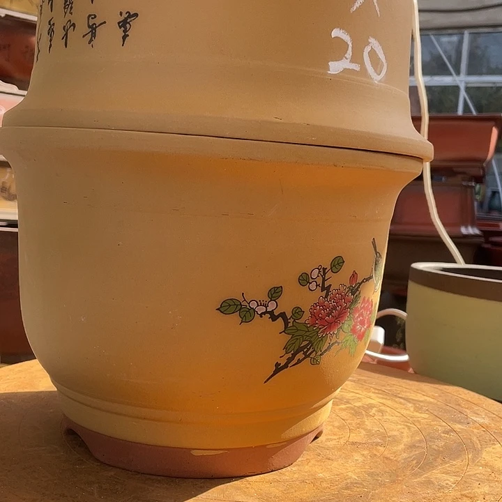 黄鸟语花香大号一对花盆紫砂花盆