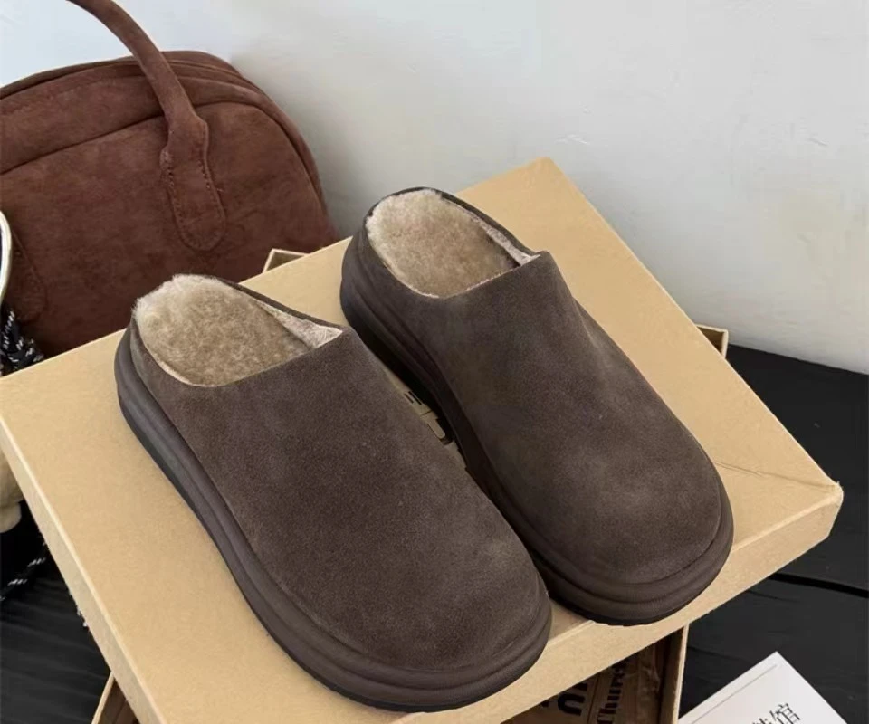 冬季新款欧洲站真皮勃肯鞋毛毛鞋女棉鞋8550