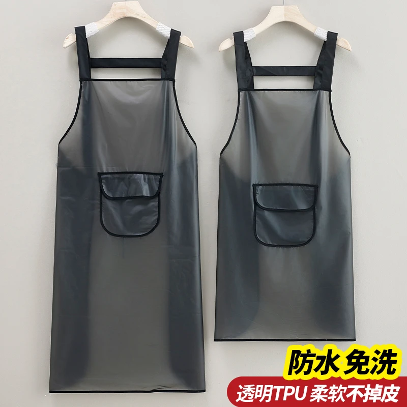 TPU防水防油新款免洗女围裙厨房家用做饭水产店加长男围腰工作服