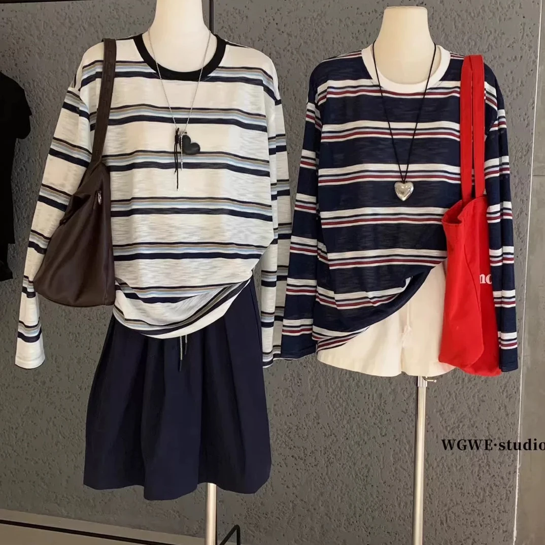 H-XL63078后背交叉镂空印花字母长袖T恤女秋季宽松打底衫上衣