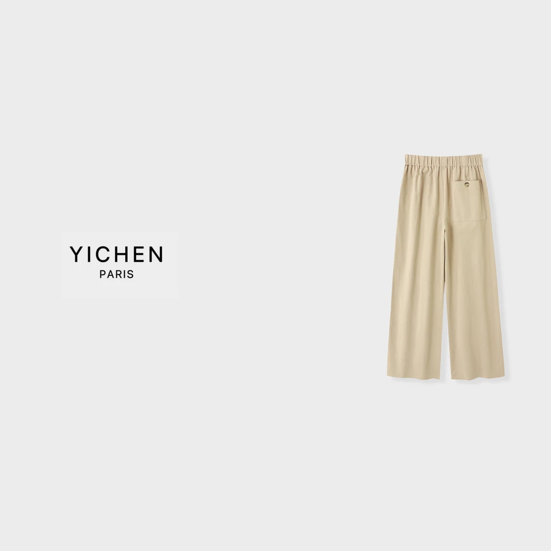 YC【极简主义】净版褶皱宽腰头休闲直筒阔腿裤卡其色/白色-1906