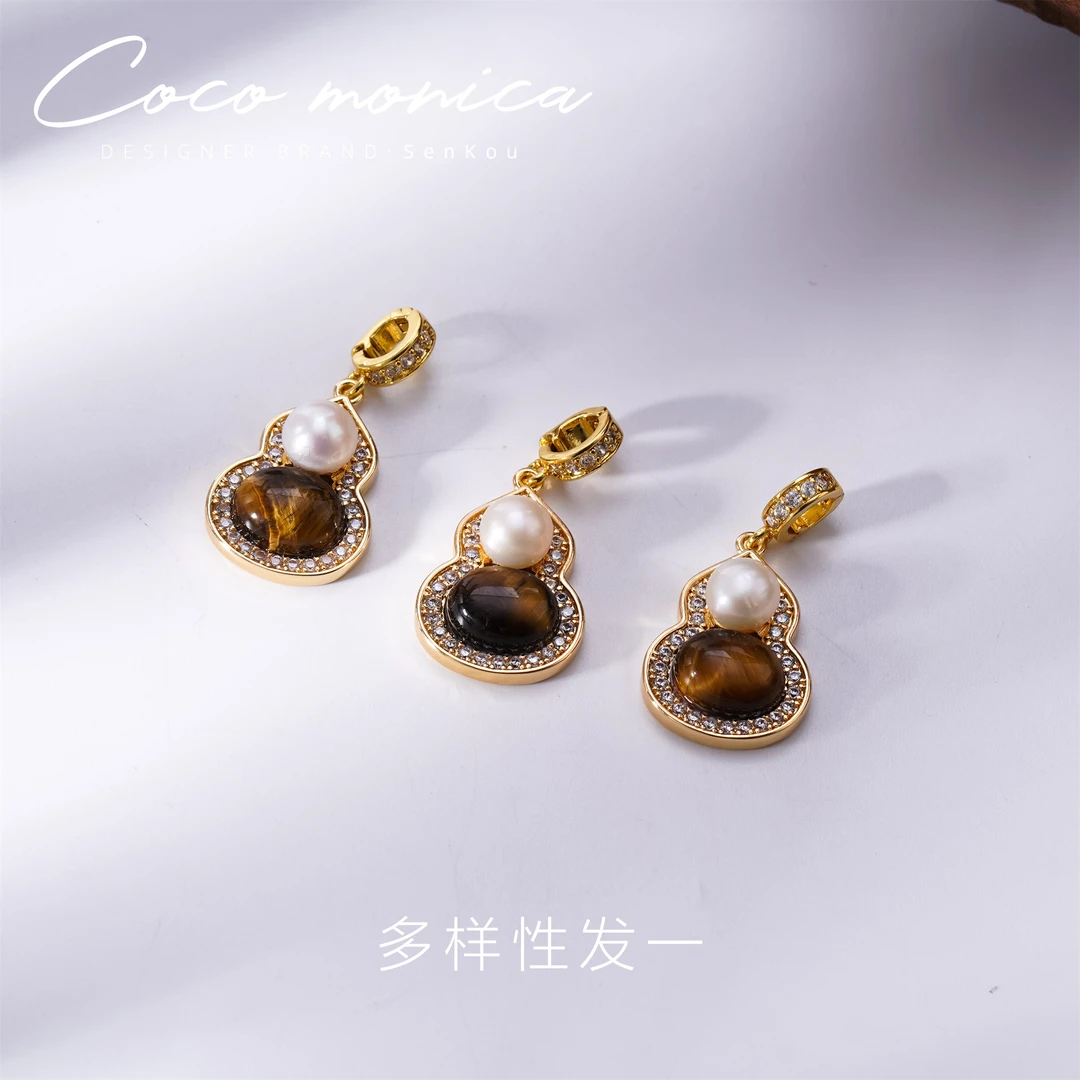 【小霞珠宝】虎眼葫芦吊坠项链气质轻奢百搭小众镶嵌素款AE724