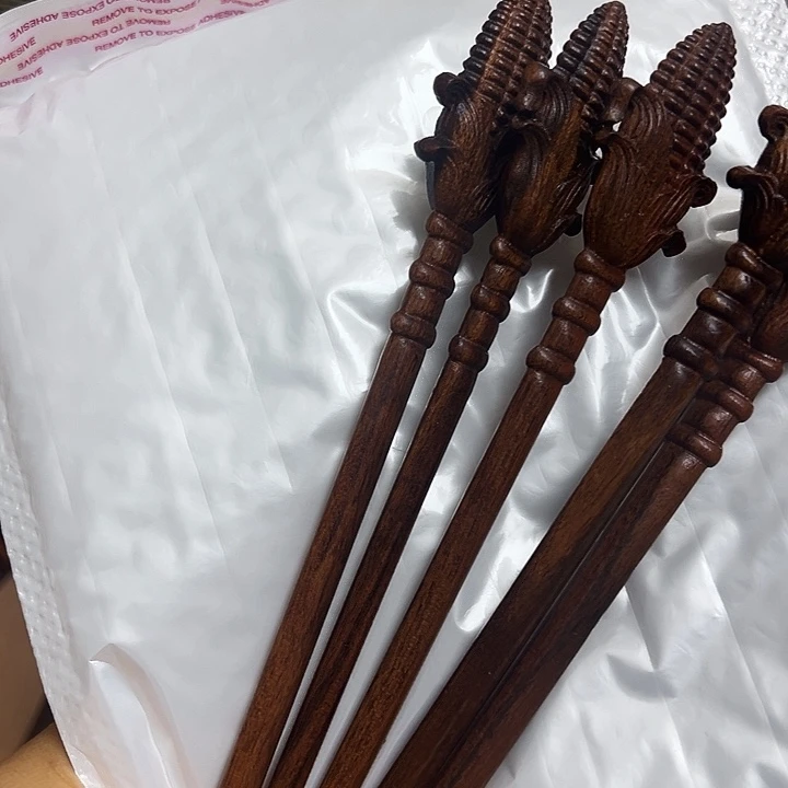 木玉米手工发簪黑金檀材质