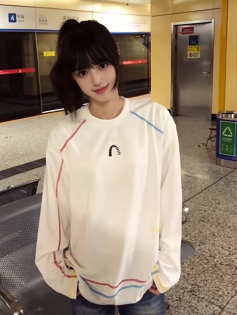彩色哈苏线白色长袖t恤女秋季2025新款美式韩版纯棉宽松别致上衣