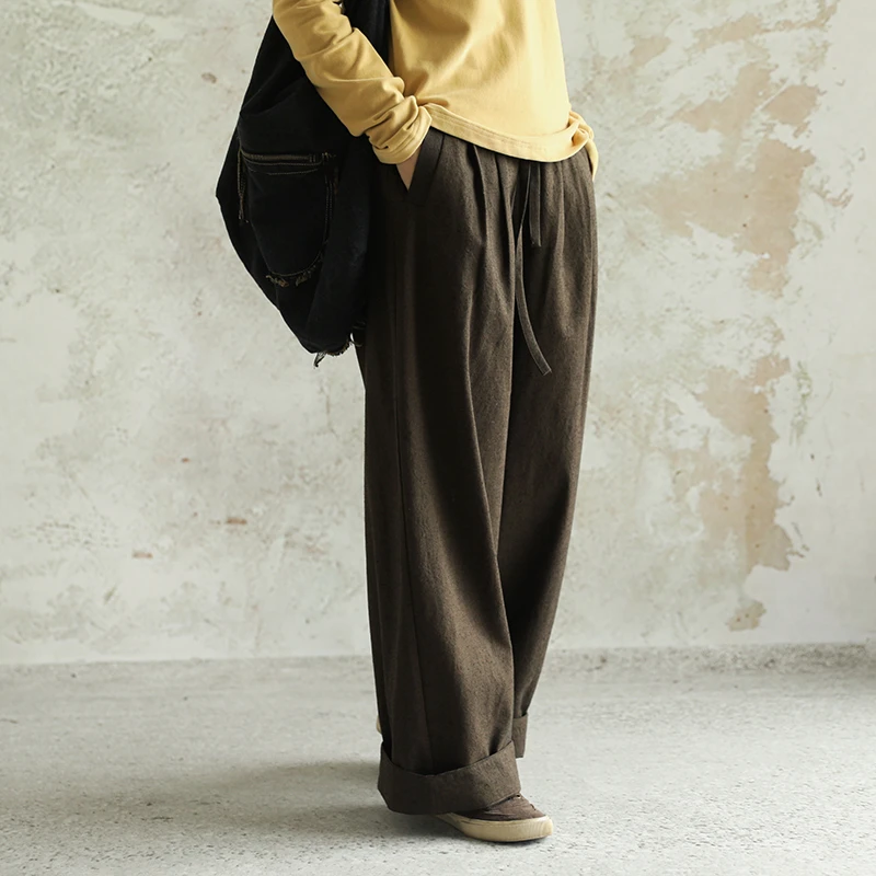 尘染·重磅亚麻棉·慵懒松弛感裤子女2025新款休闲长裤宽松阔腿裤