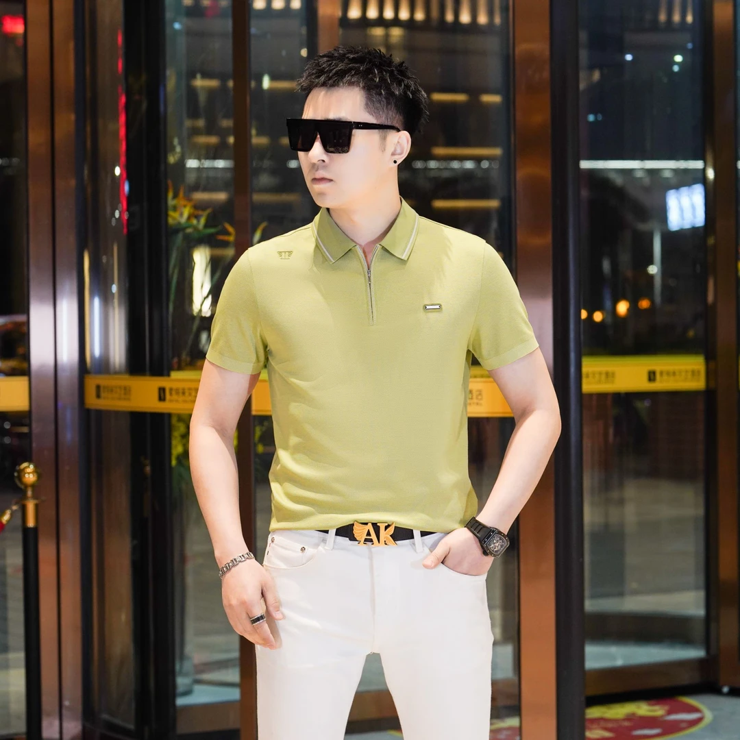 短袖男t恤polo衫休闲短袖翻领百搭商务纯色T恤透气男士舒弹POLO衫