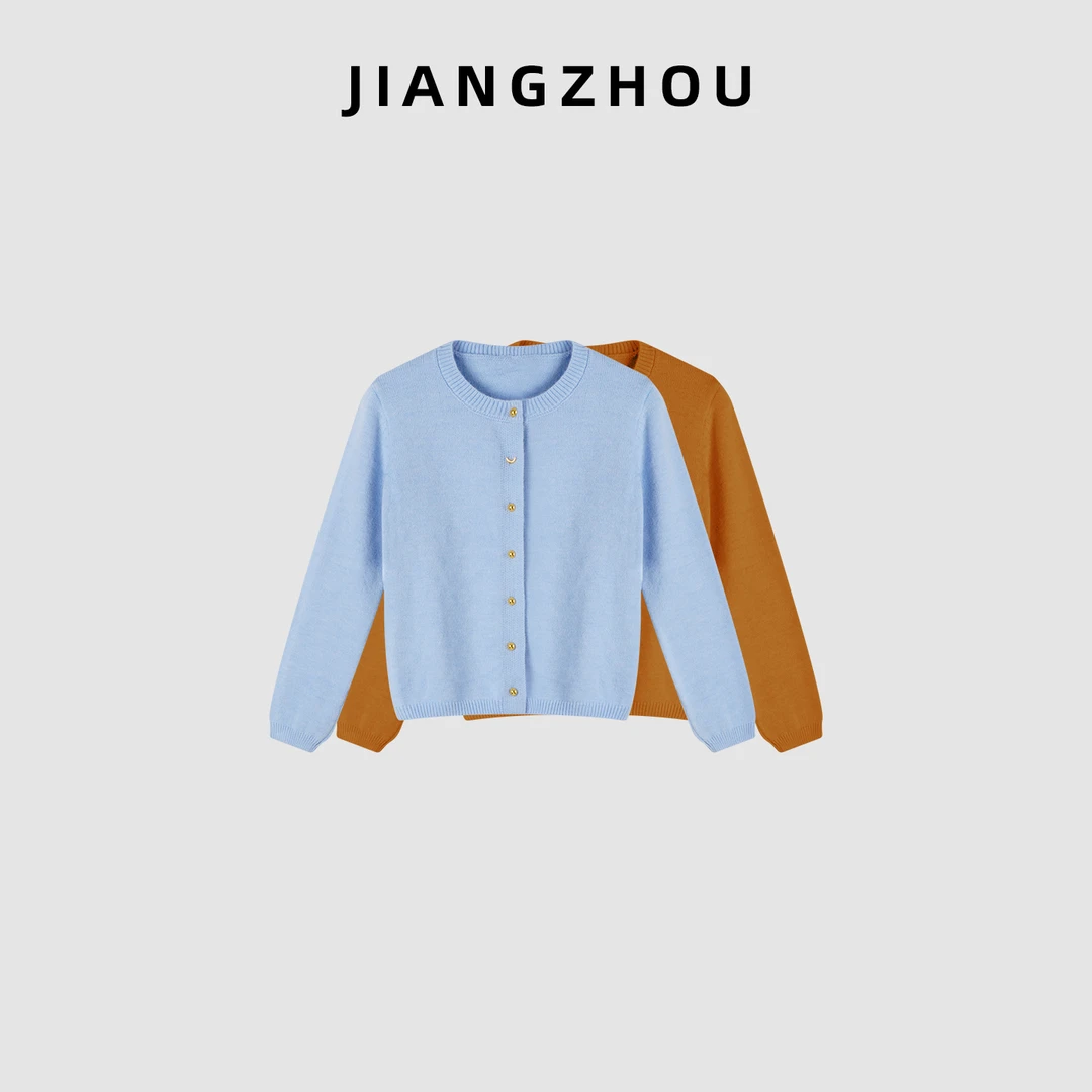 江洲【橘星】秋冬新款简约风圆领小金扣针织开衫高级感时尚通勤外套