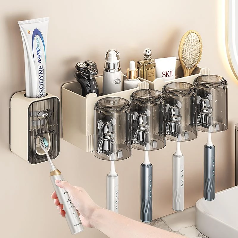 牙刷置物架免打孔卫生间漱口杯刷牙杯收纳壁挂式电动牙膏牙刷架子