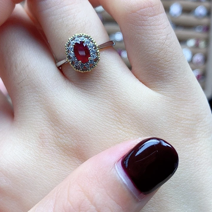 戒指银S925镶嵌红宝石