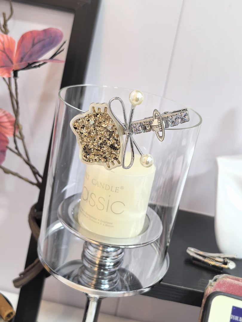 原创自制金色爆闪kt 蝴蝶结侧边鸭夹ins发夹 边夹春季新款