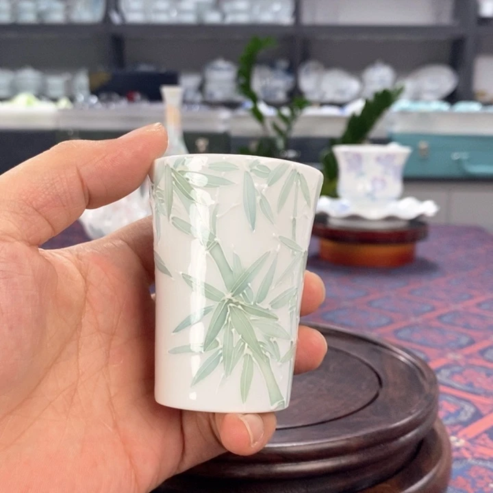 竹子品茗杯手绘釉下高温