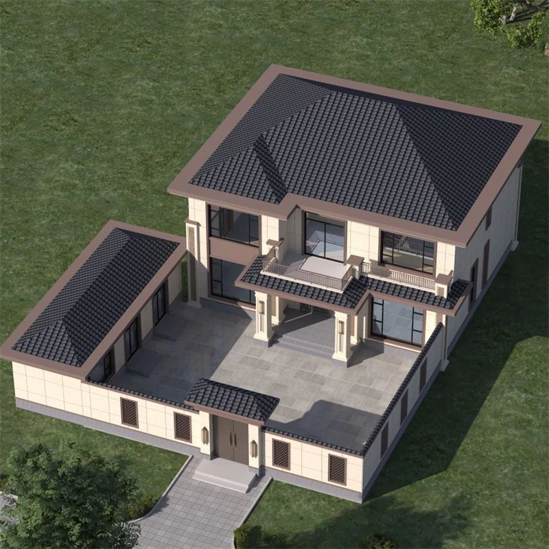 13.8x11.77米二层新中式复式别墅设计图纸效果图定制