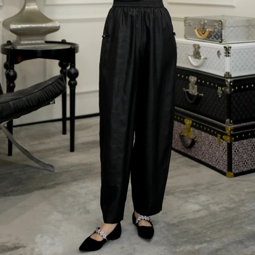 Betty Bairn【夜袅 · 香云纱】20姆米龟裂纹桑蚕丝裤子25B-BW10225