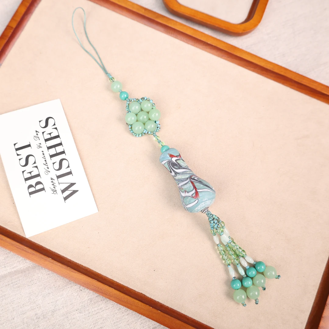 LZ2894-1 老料花瓶磨砂绿料法秀琉璃手机链车挂