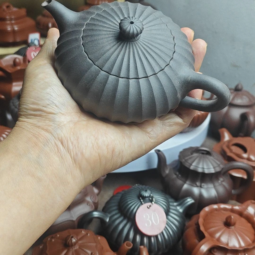 宜兴紫砂壶筋纹器半手工制作天青泥容量一佰八十CC