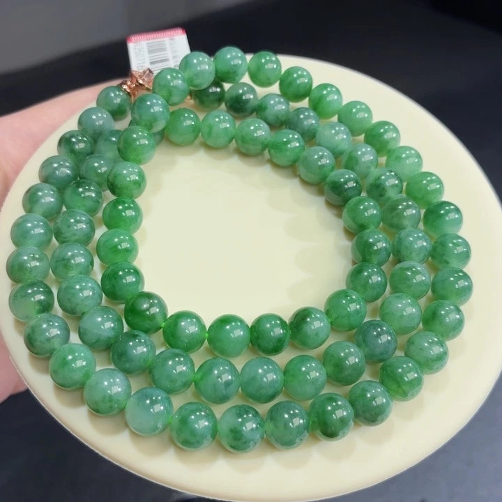 翡翠未镶嵌手链辣绿飘花卡8.2