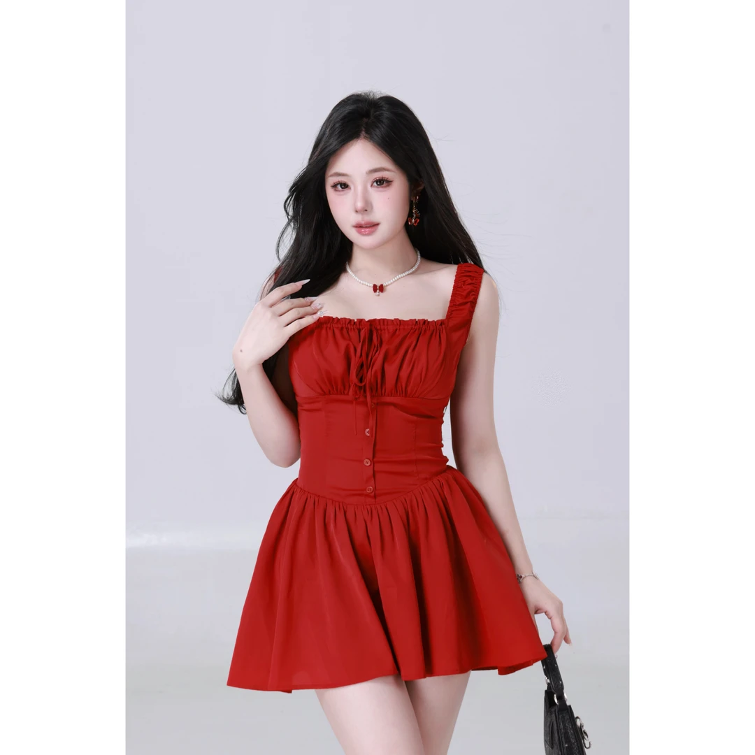 MengFairy 【玫瑰废墟】小众纯欲收腰短款重工款拼连衣裙4834M