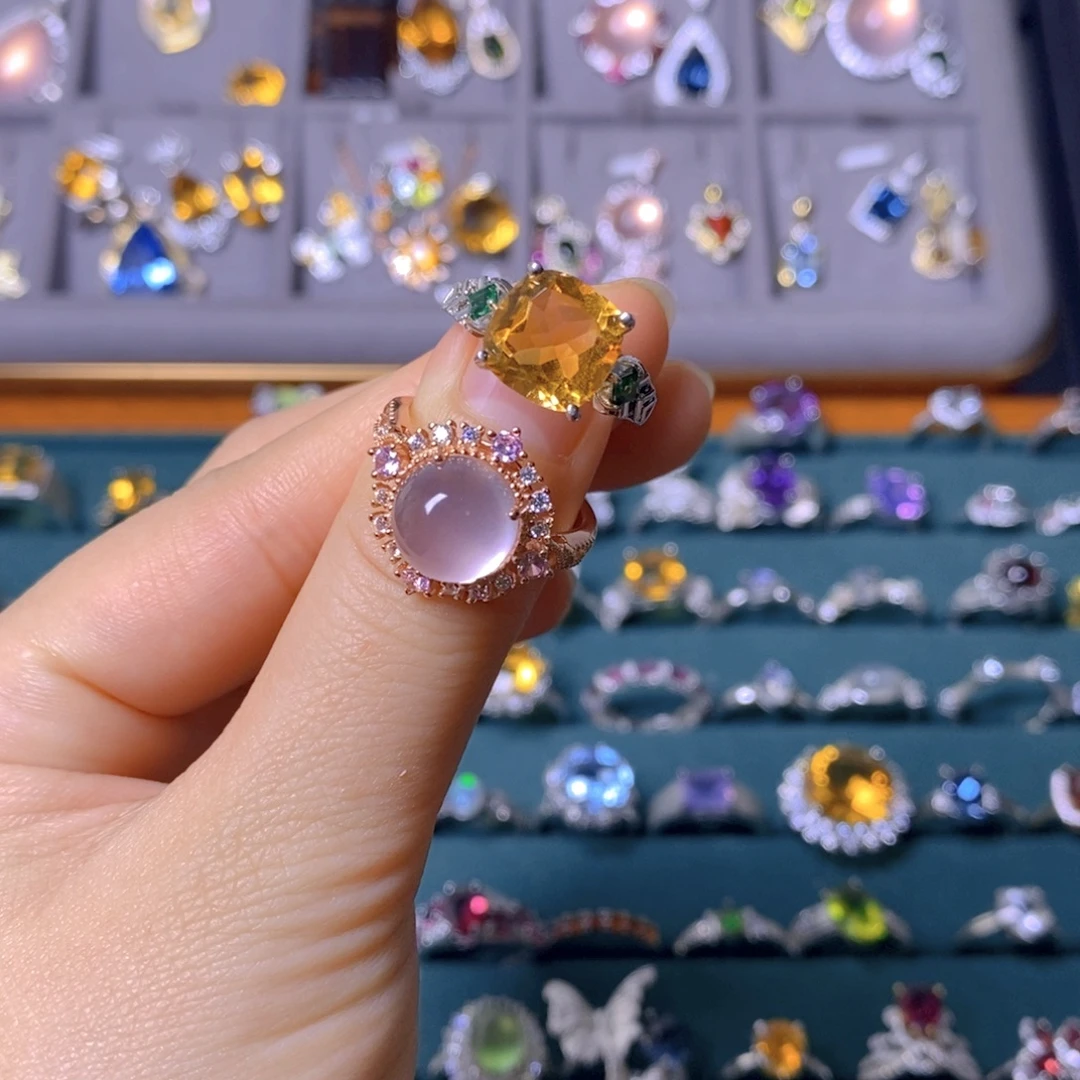 子***椒水晶戒指银S925镶嵌