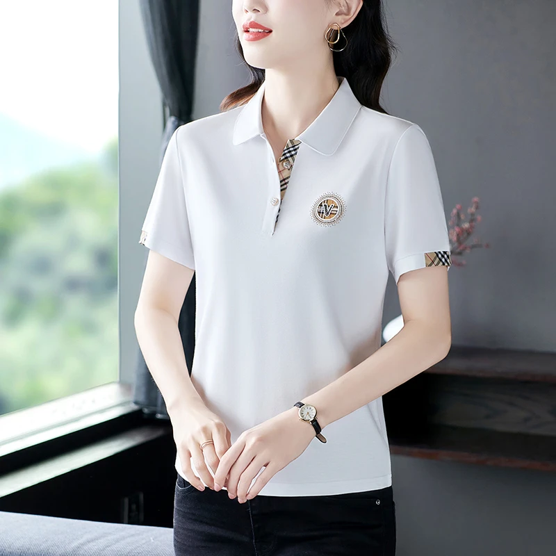 妈妈短袖T恤女士夏季2025年翻领POLO衫中年人洋气减龄大码上衣女
