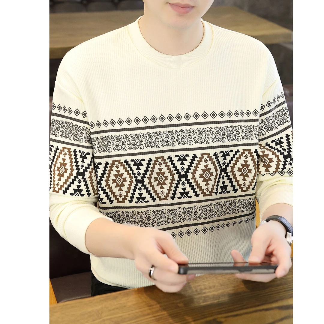 曼库帕娅腰果花卫衣男秋装新款潮流休闲男士圆领秋季提花