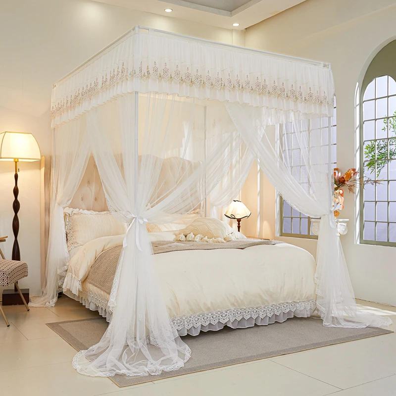 2025新款三开门宫廷落地款蚊帐 公主风百褶荷叶双层花边蚊帐