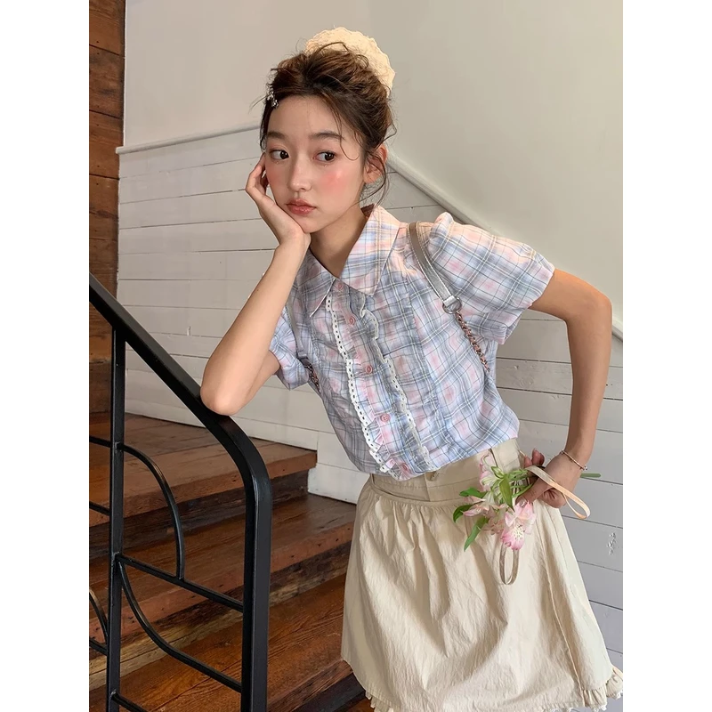 Jiang jam/姜姜姜酱少女感荷叶花边抽褶衬衣