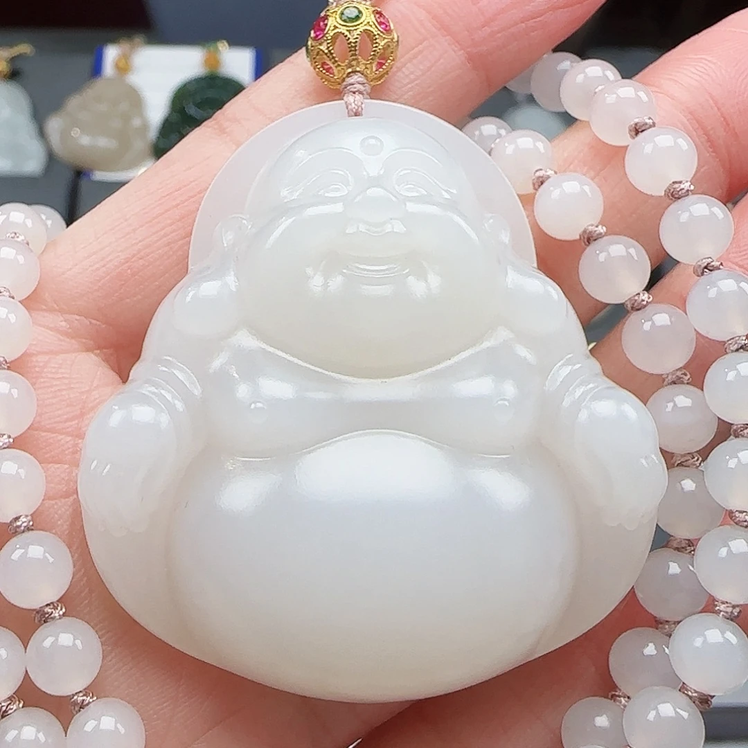 和田玉18K金镶嵌吊坠(赠链)