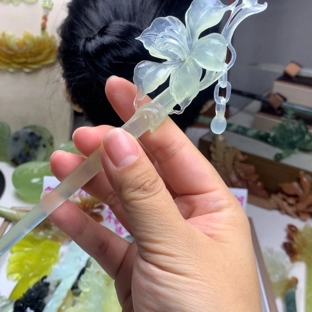财***我未镶嵌蛇纹石玉发簪