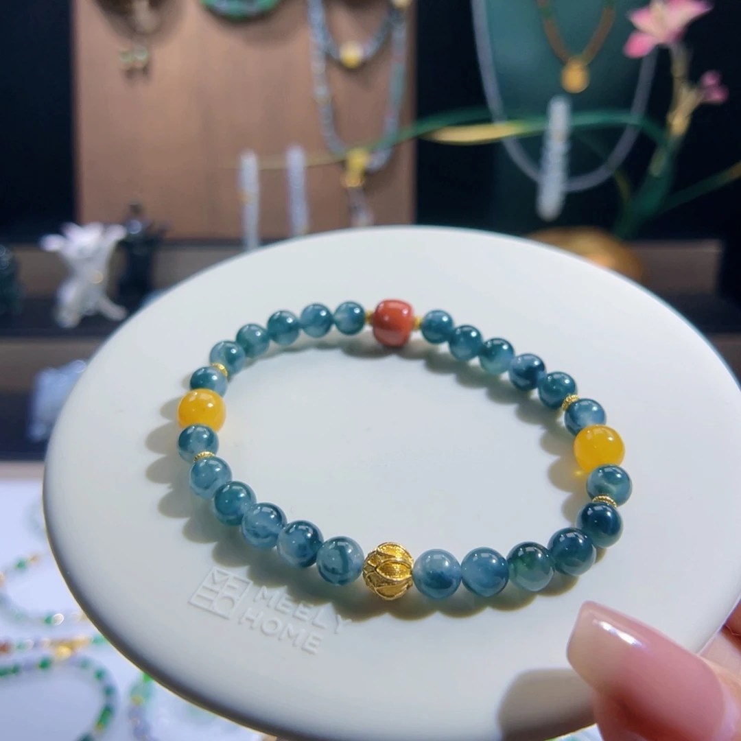 P***y手串翡翠足金镶嵌缅料卡6飘花设计款