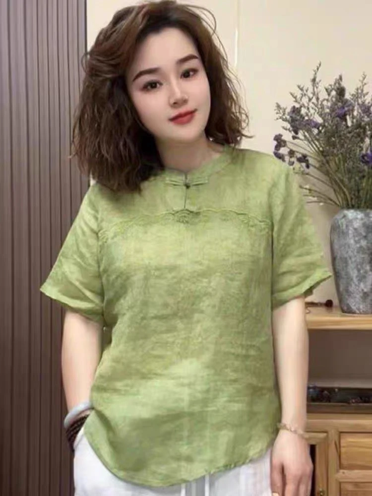 《直播同价》夏季新款气质洋气时尚减龄宽松显瘦中国风妈妈上衣W