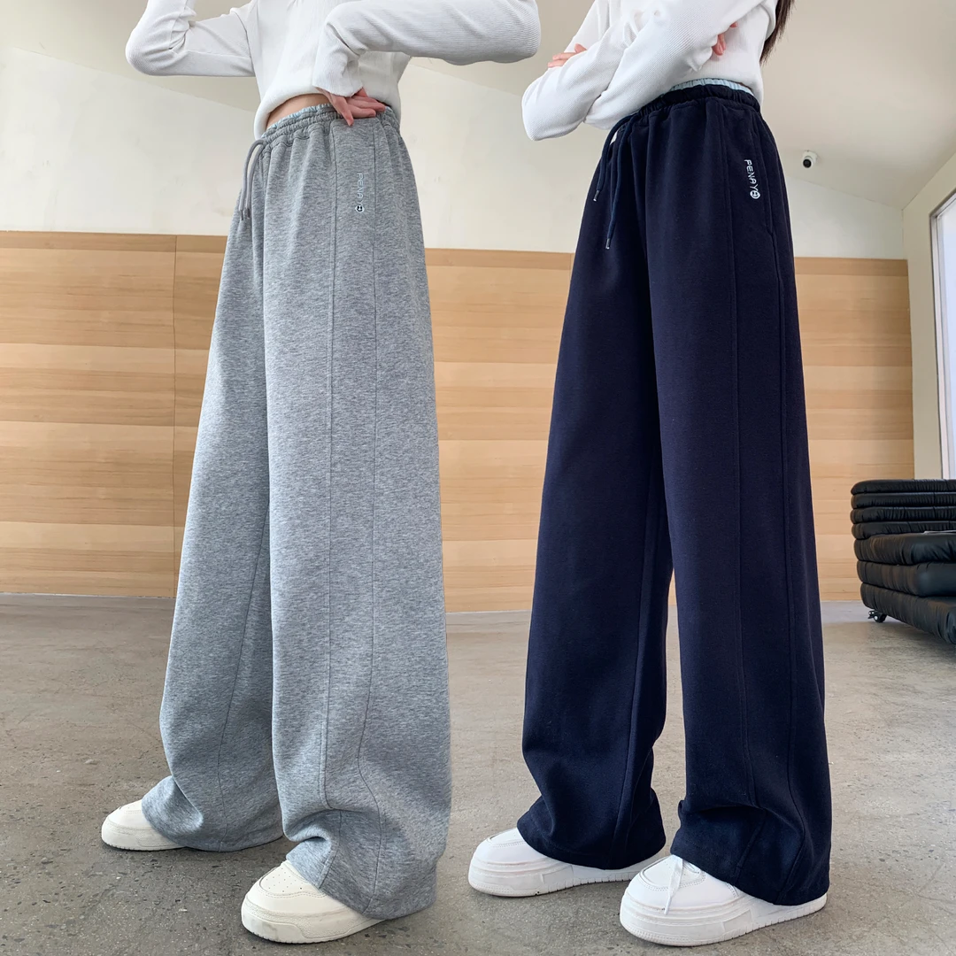 女童运动长裤休闲宽松胖孩儿童裤子中大童阔腿高腰卫裤11岁13学生