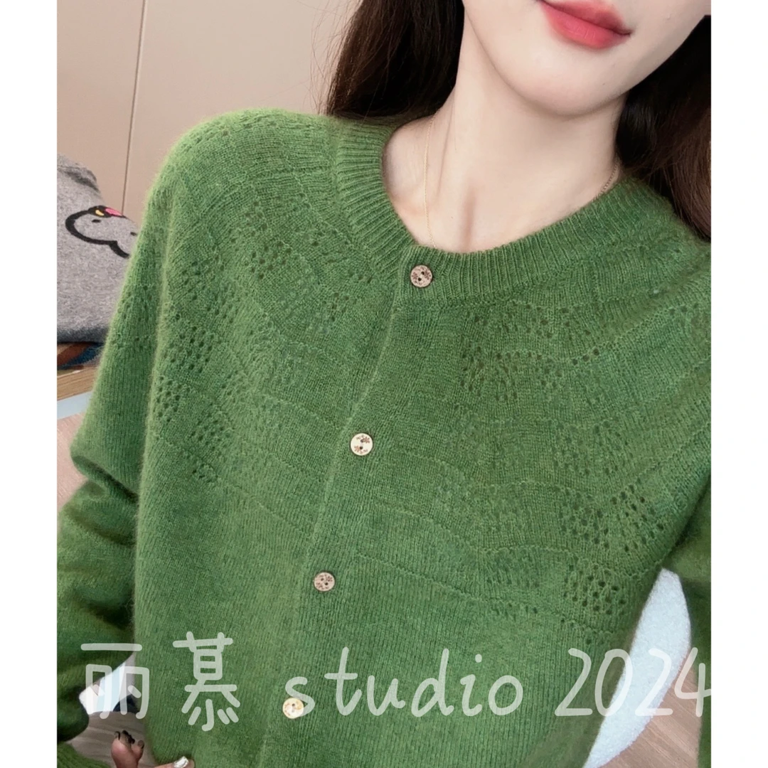 【镂空波浪纹】纯色镂空秋季软糯针织开衫上衣减龄显瘦女装1823