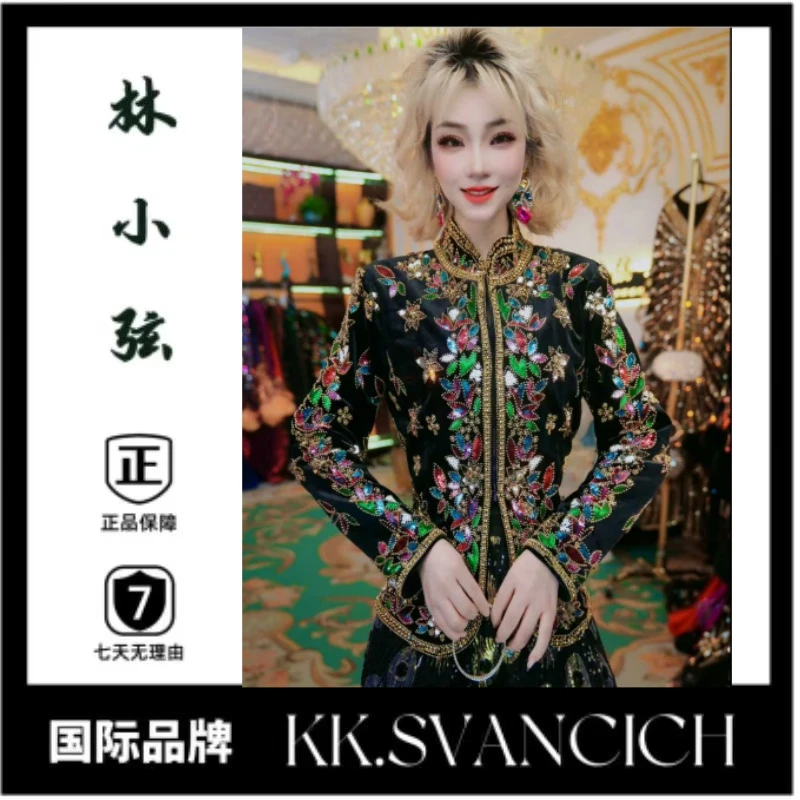 721彩色花朵小香风短款亮片女长袖重工休闲女装针织时尚女款1