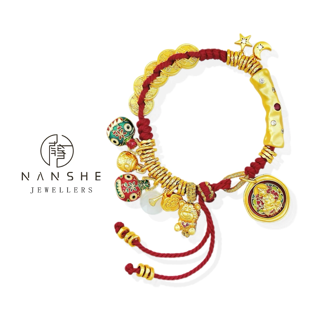 NANSHE/南奢 黄财神五帝钱盘缠编织手链RJ