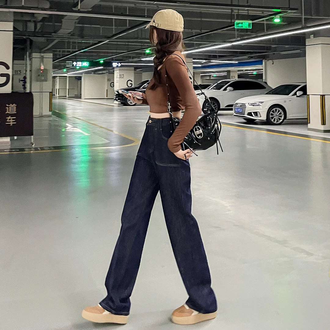 显瘦九分牛仔裤女秋小个子女装145-155高级感休闲直筒长裤阔腿裤