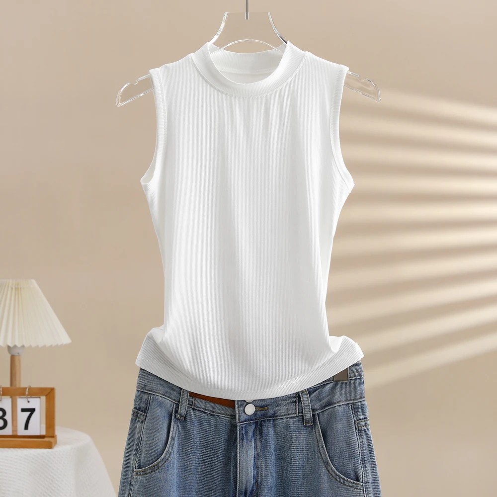 小立领打底背心女春夏季内搭打底衫白色修身显瘦无袖t恤螺纹上衣
