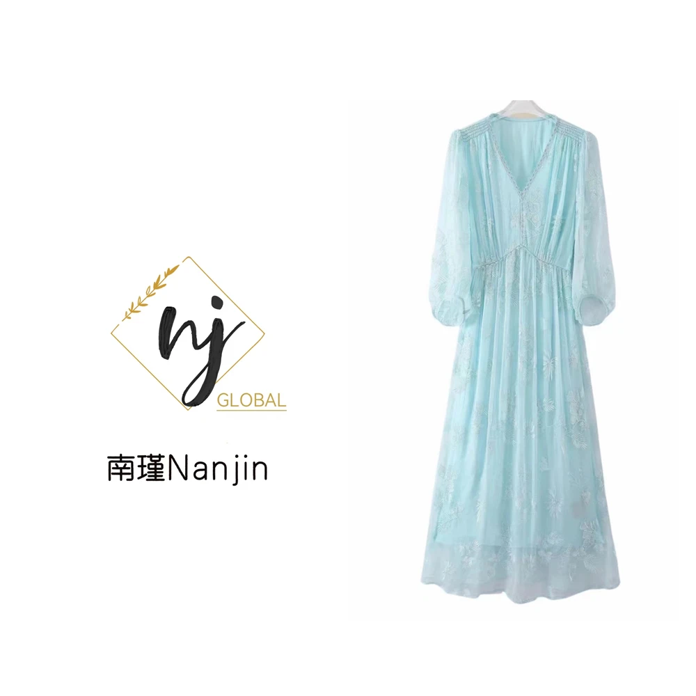 【南槿】6204重工刺绣桑蚕丝连衣裙