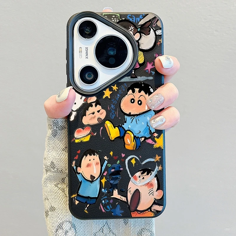 插画小新适用华为Pura70Pro手机壳卡通P60/50/40皮纹防摔保护套软