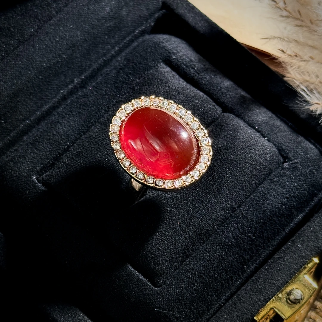 合金仿水晶戒指 合金戒指 Pesca Vintage 红宝满钻镶嵌戒指