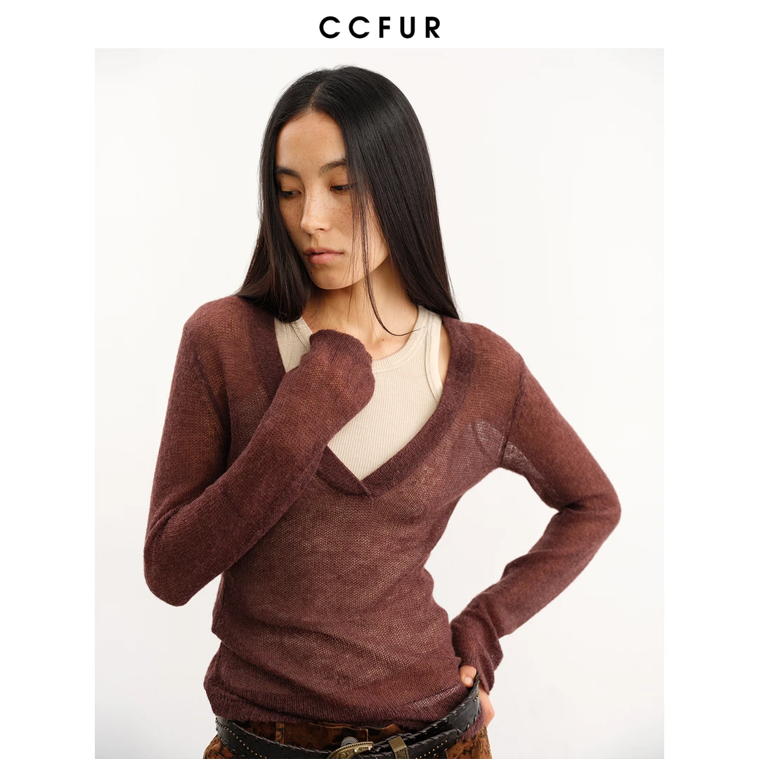 CECI&CCFUR 羊驼毛V领上衣 东京故事CE227