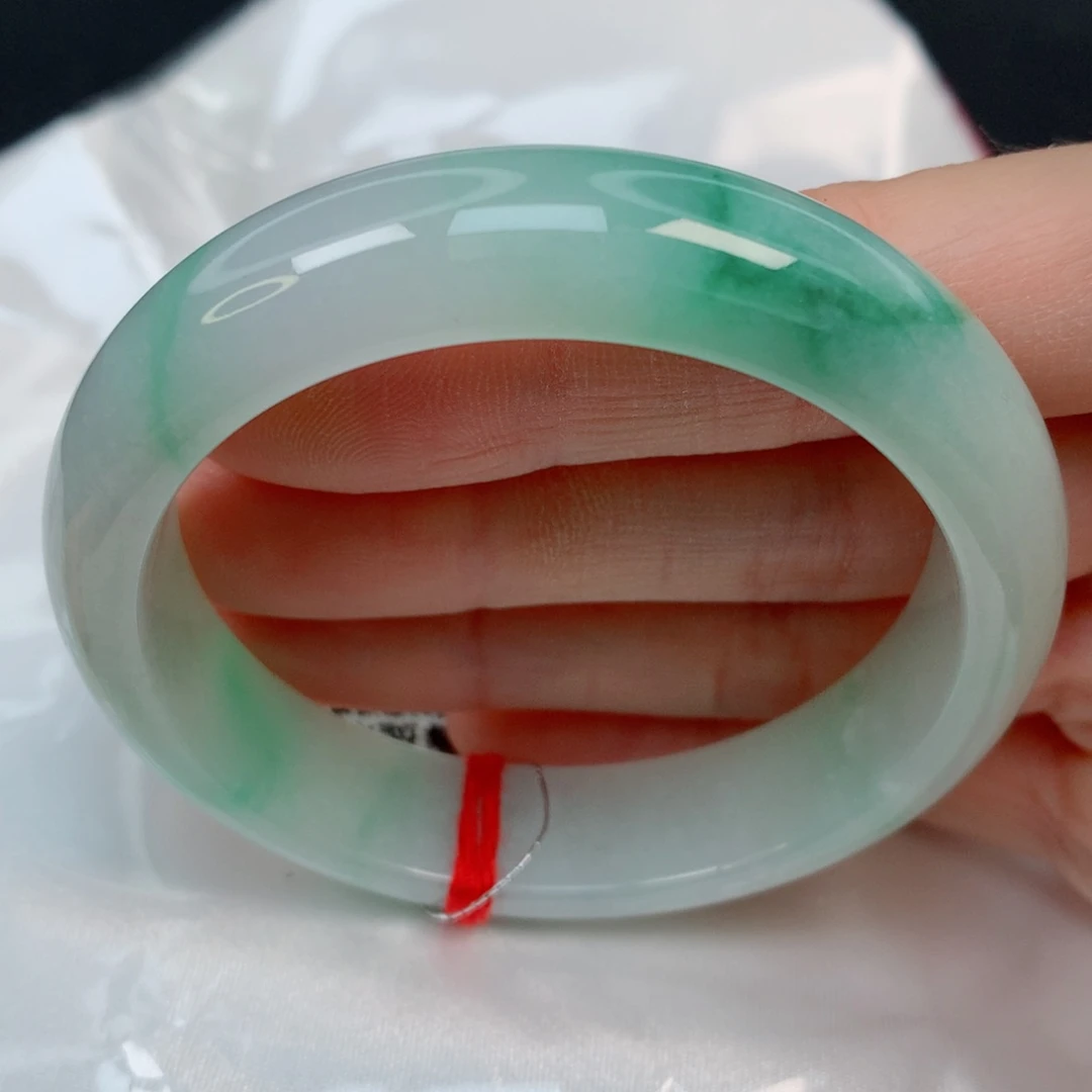 未镶嵌手镯翡翠52.8正圈，阳绿飘花，品相好，028