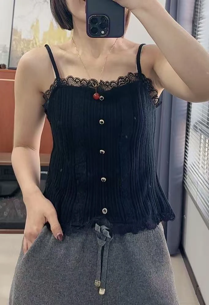 山羊绒蕾丝吊带百搭小香风背心