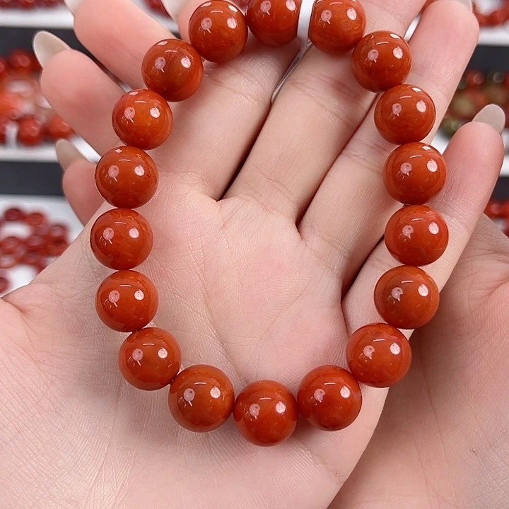 南红玛瑙未镶嵌瓦西柿子红满肉11mm手串