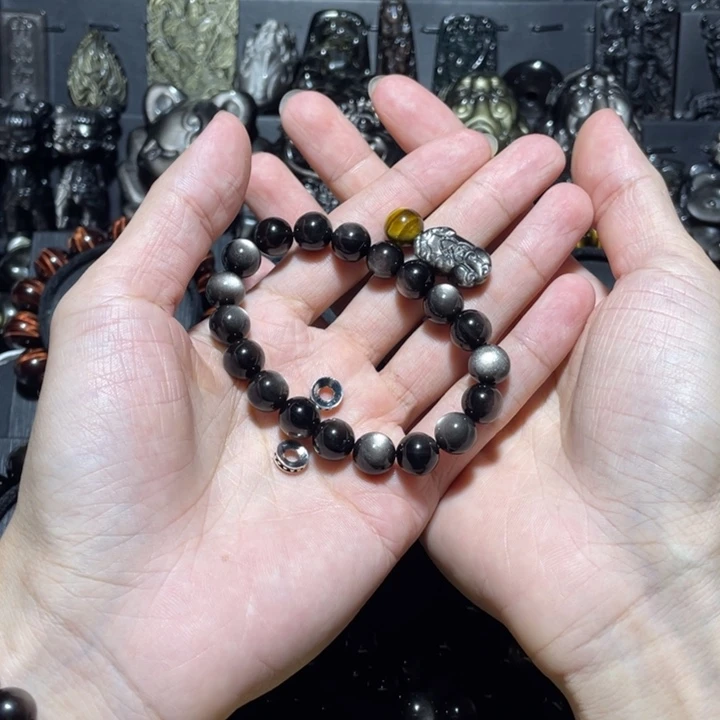 末***黛未镶嵌黑曜岩手串